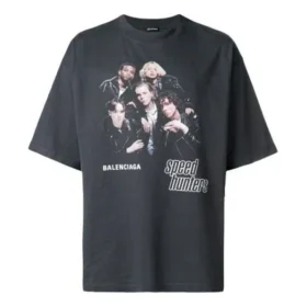 Men”s Balenciaga Speed Hunter Series Printing Logo Retro Loose Short Sleeve Black 541877TCV381055